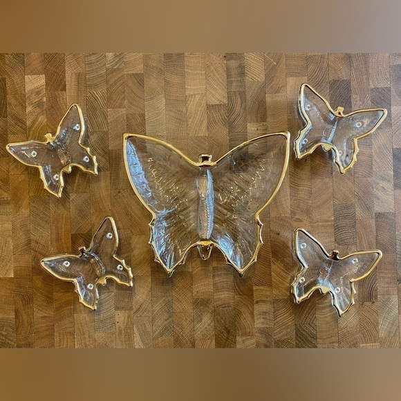 Jeannette Glass Company Butterfly Dishes (5) 22k Gold Edging-Original Box - Picture 2 of 13